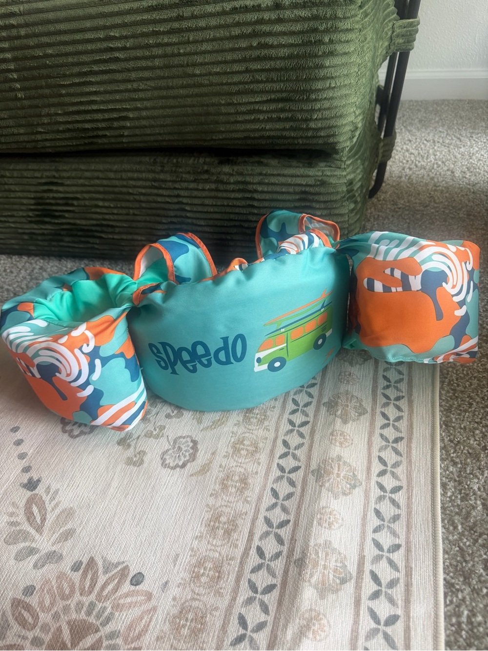 Speedo Kids Swim Float Belt in Aqua and Orange with Van Graphic